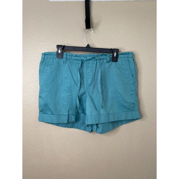 Ann Taylor Loft Womens Teal Cuffed Linen Blend Shorts Size 10 Drawstring Waist - Picture 2 of 7